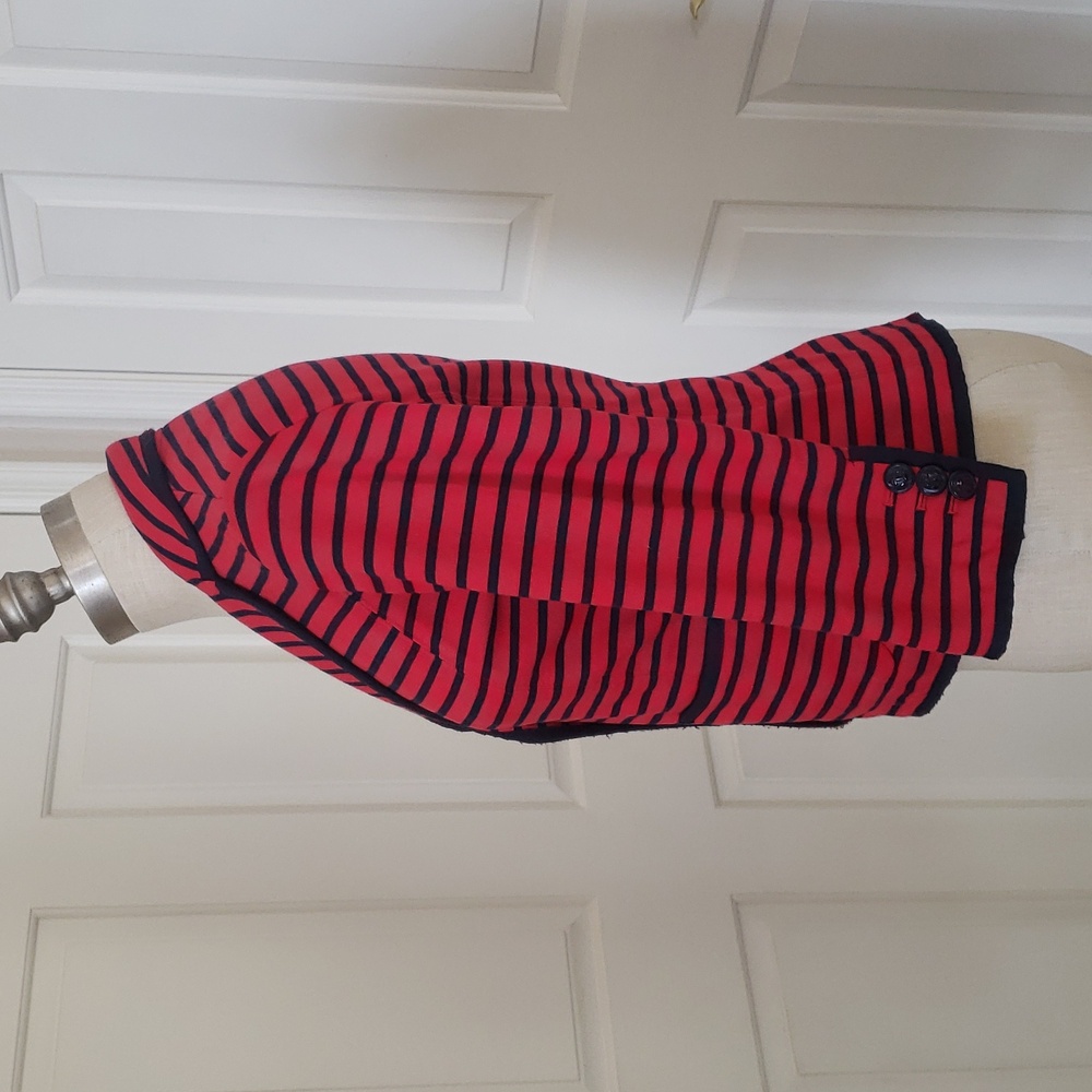 TALBOTS Nautical Striped Knit Blazer Jacket Red Navy XS Petite Anchor Button - Picture 4 of 12